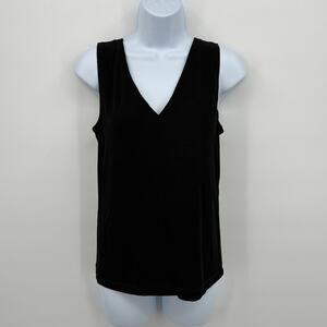 Black Velvet V-Neck Sleeveless Tank Top Blouse S M Great Condition Versatile